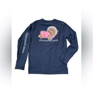 Vineyard Vines Size L, 16, Turkey Print Thanksgiving Long Sleeve Pocket Tee